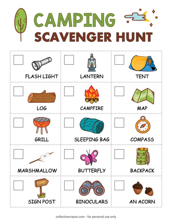 Free Printable Camping Scavenger Hunt