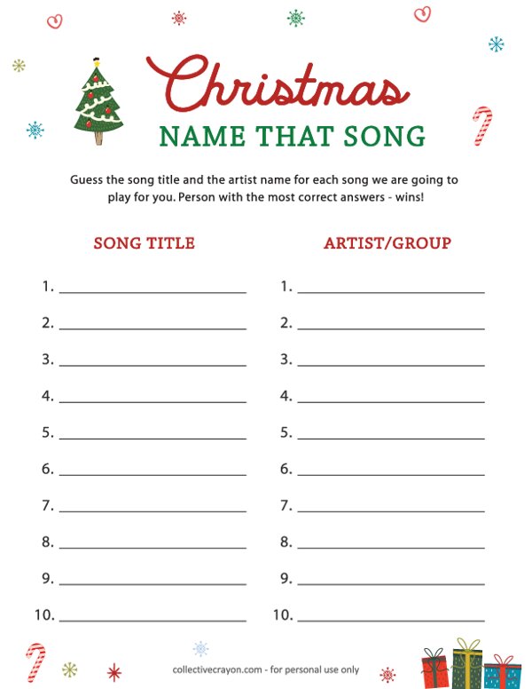 Christmas Name That Song Free Printable