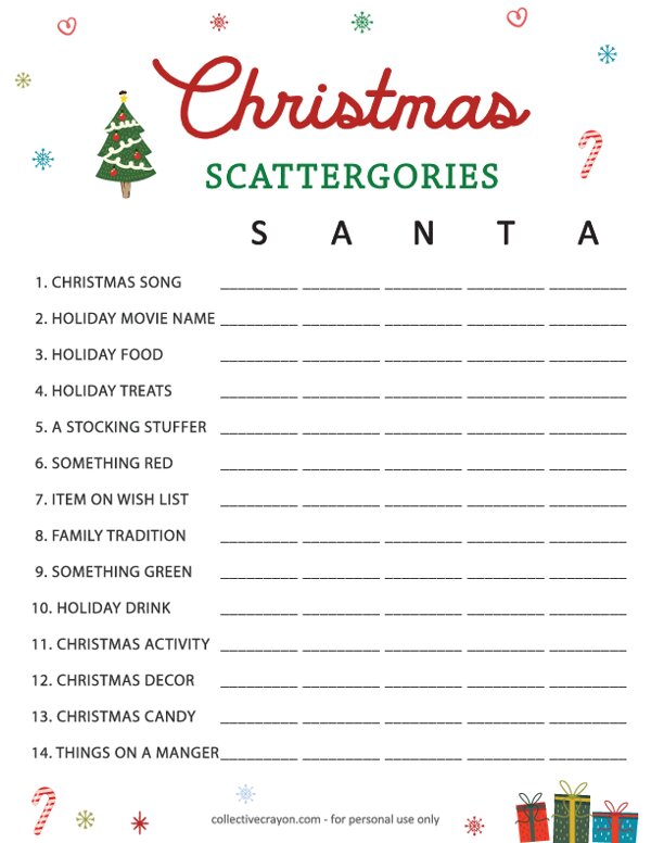 Christmas Scattergories