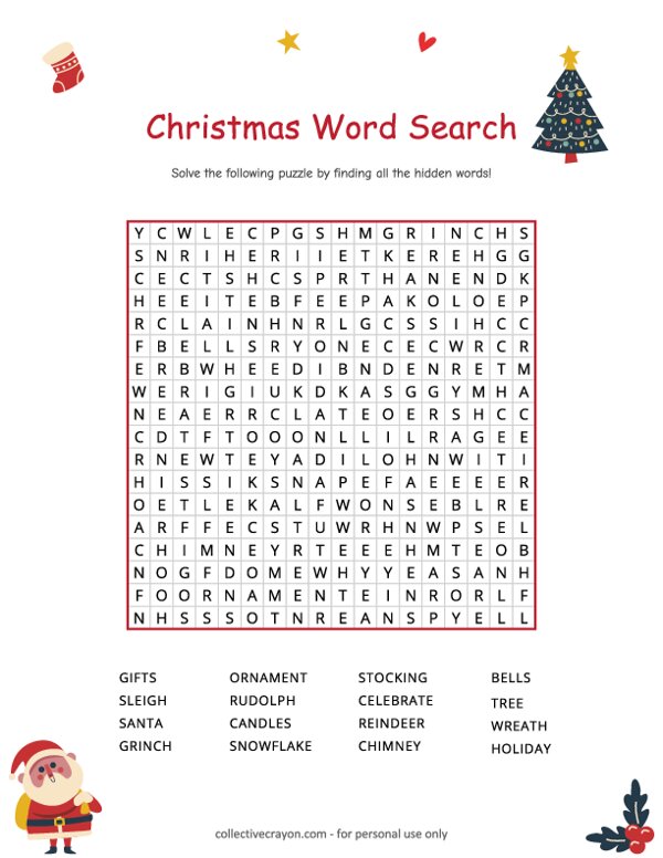 Christmas Word Search Free Printable