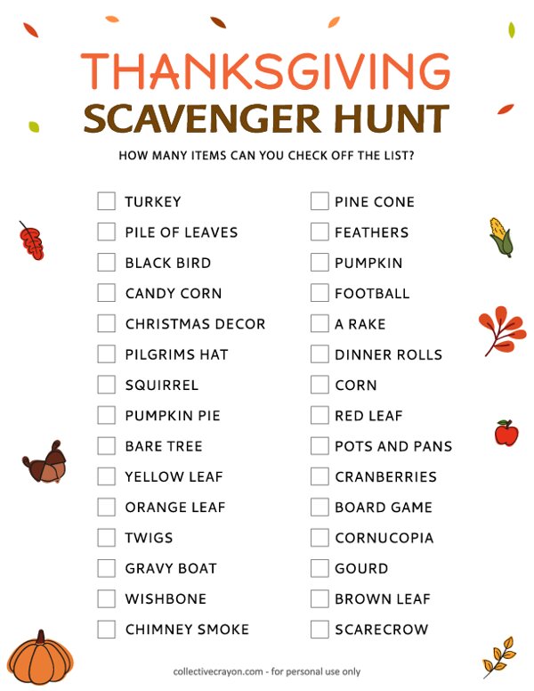 Thanksgiving Scavenger Hunt