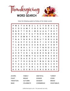 Thanksgiving Word Search