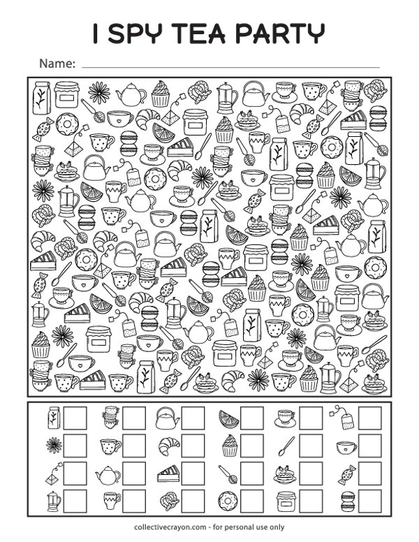 Free Printable I Spy Tea Party