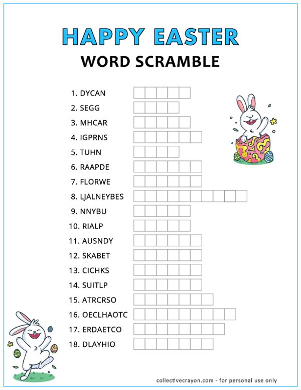 Easter Word Scramble Free Printable Easter Games Easter Word Scramble Free Printable Easter Games