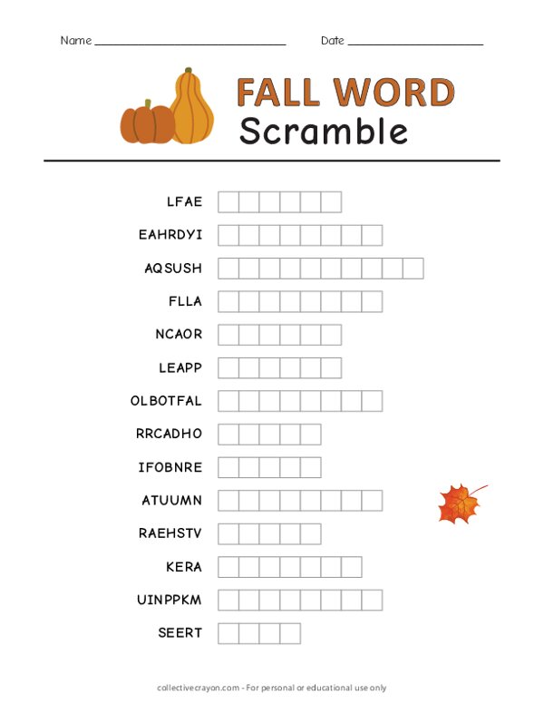 Fall Word Scramble