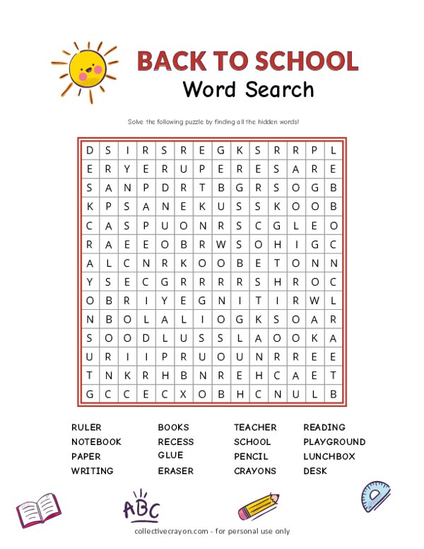 Back to School Word Search