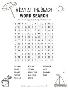 A day at the Beach Word Search