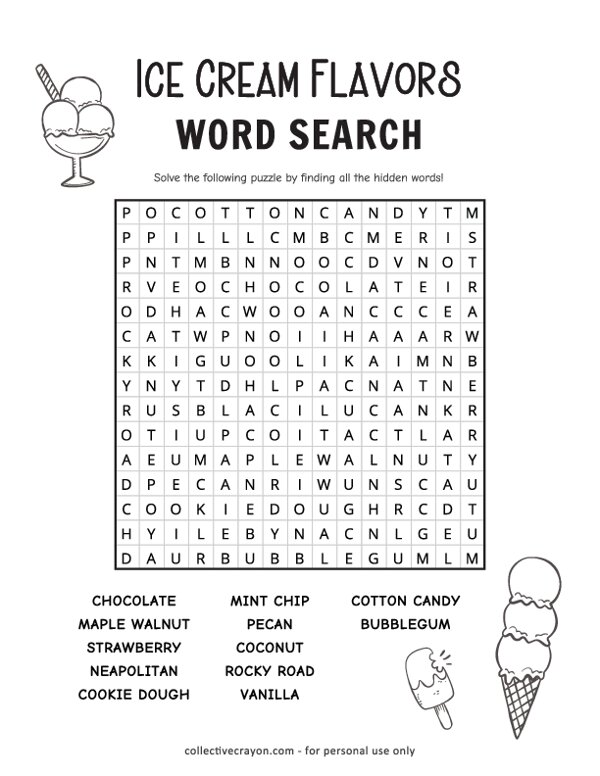 Ice Cream Flavors Word Search