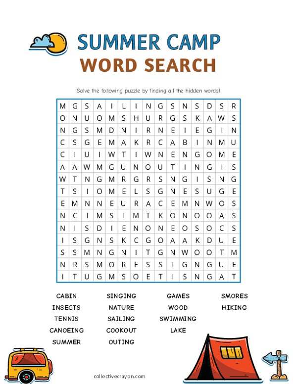 Summer Camp Word Search