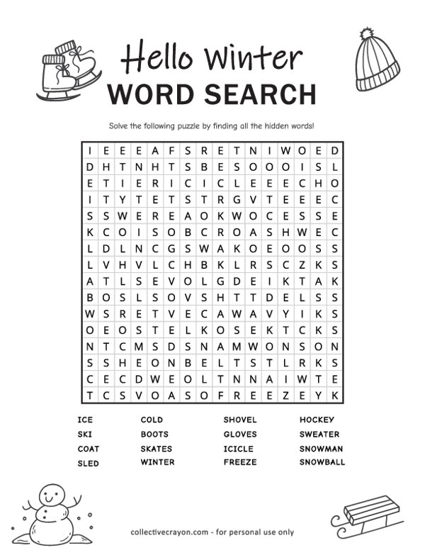 Free Printable Winter Word Search