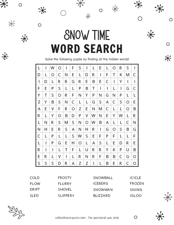 Snow Time Word Search