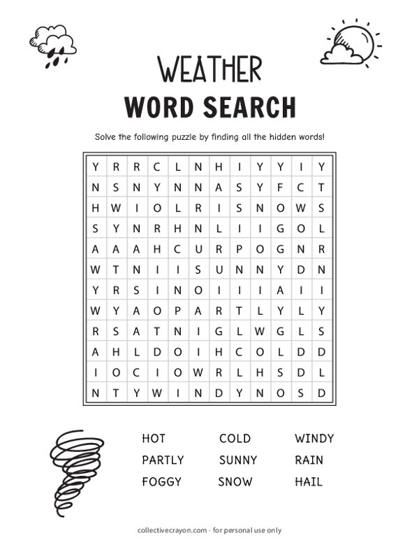 Free Printable Weather Word Search