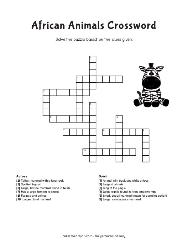 African Animals Crossword
