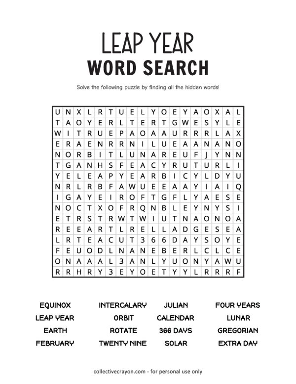 Leap Year Word Search