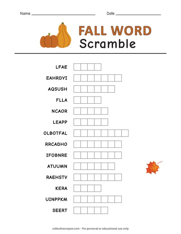 Fall Word Scramble