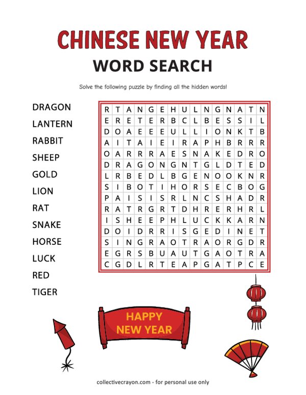 Chinese New Year Word Search - Easy