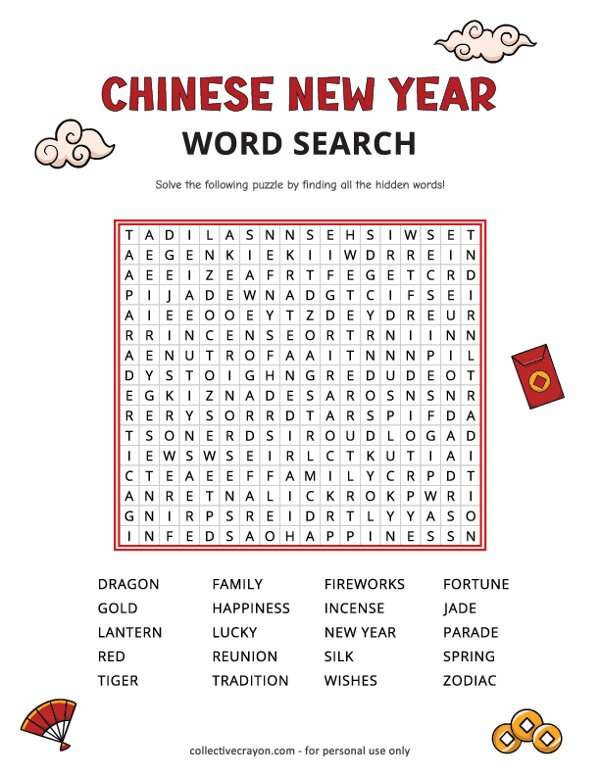 Chinese New Year Word Search - Hard