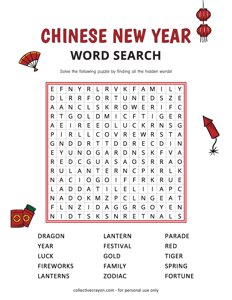 Chinese New Year Word Search - Medium