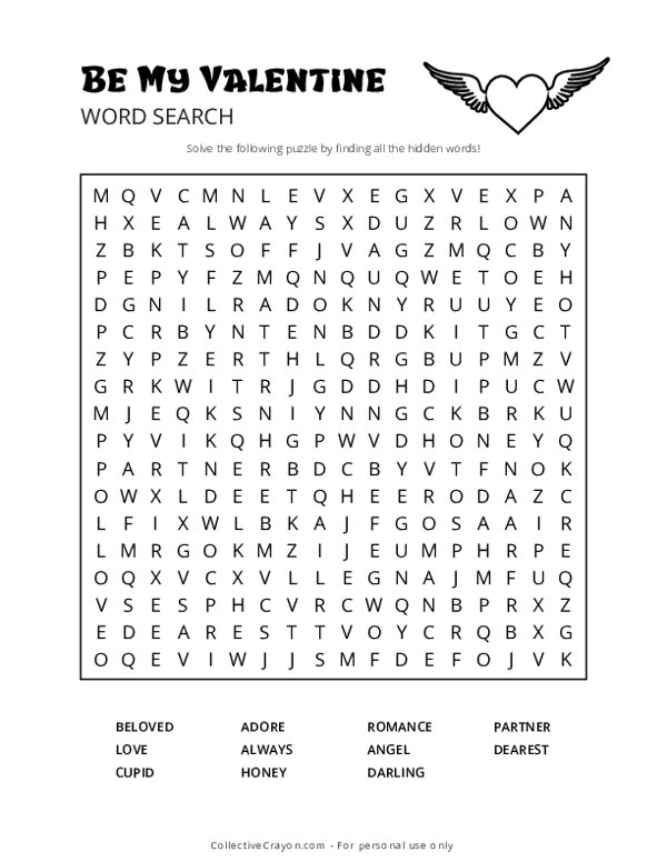 Be My Valentine Word Search