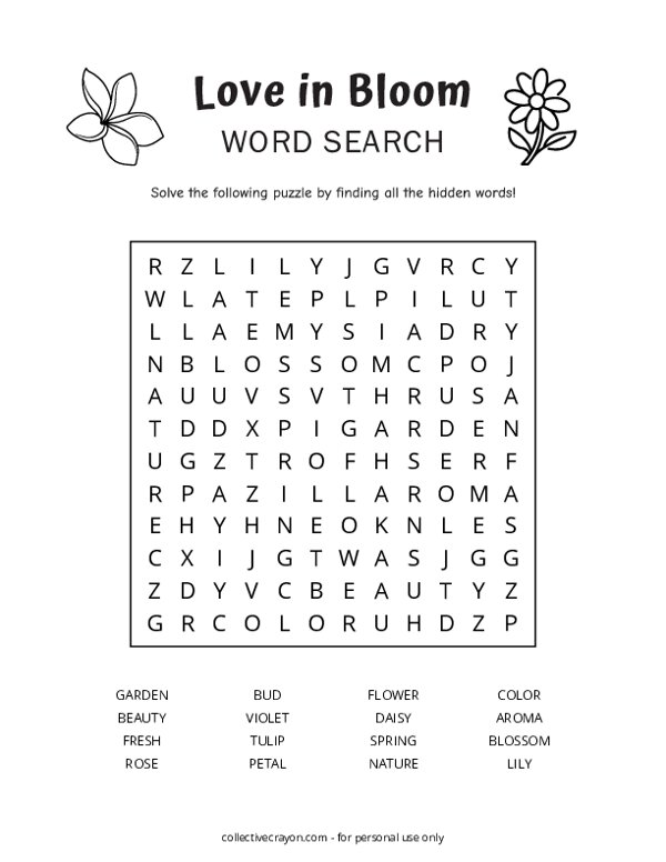 Love in Bloom Word Search