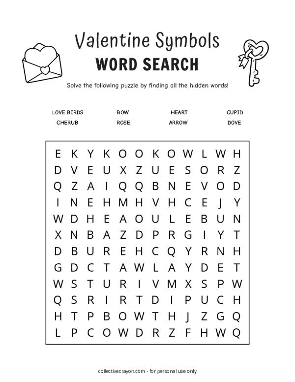 Valentine Symbols Day Word Search