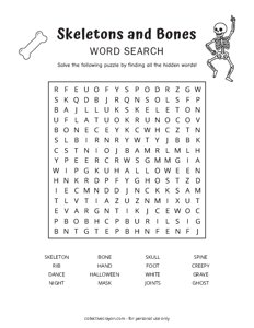 Skeletons and Bones Word Search