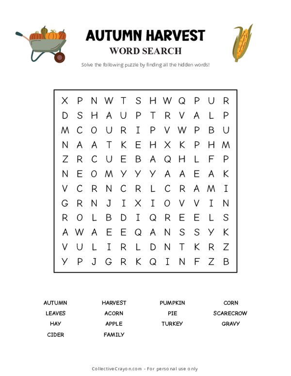 Autumn Harvest Word Search