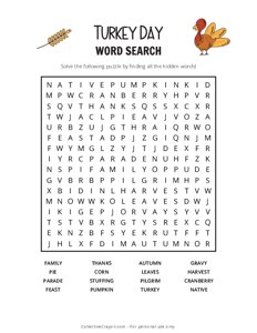 Turkey Day Word Search