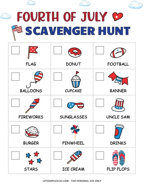 Free Printable 4th of July Scavenger Hunt