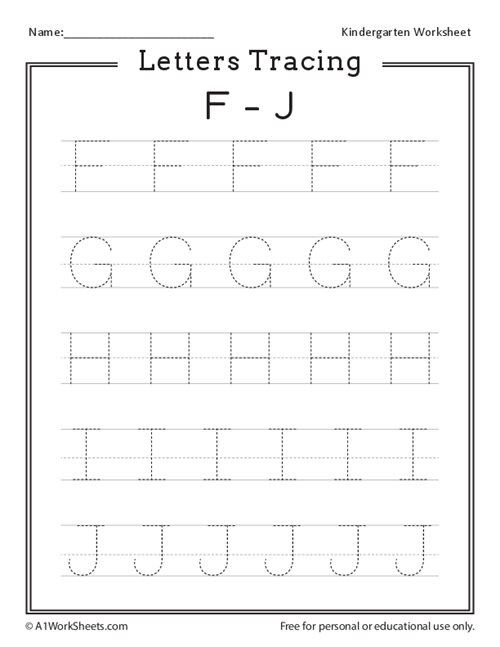 F-J Letters Tracing Worksheets