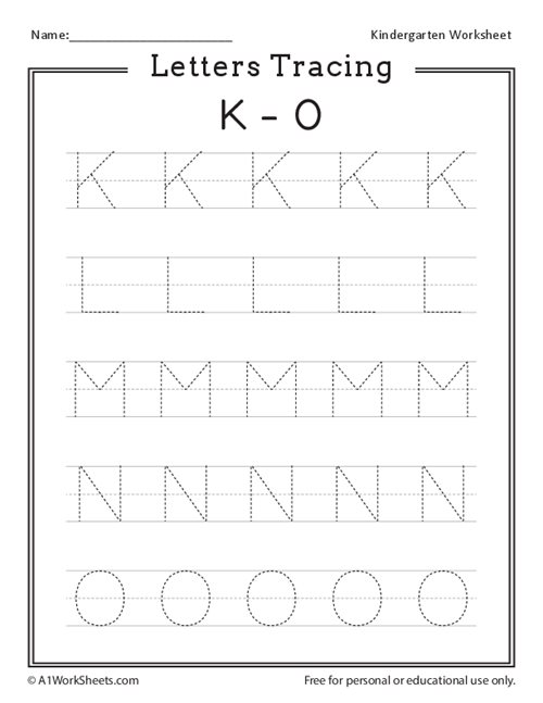K-O Letters Tracing Worksheets