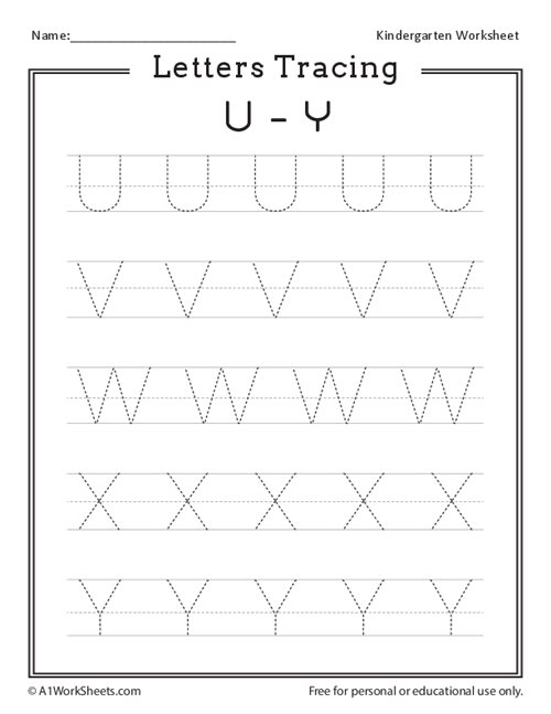 U-Y Alphabet Tracing Worksheets