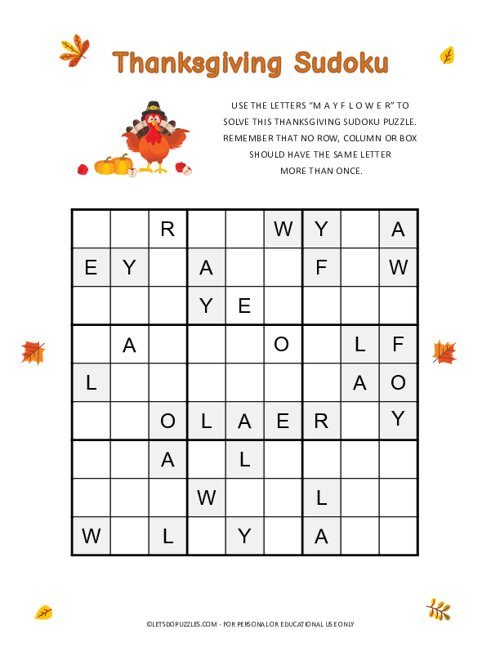 Thanksgiving Word Sudoku