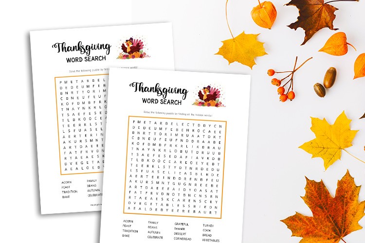 Thanksgiving word search