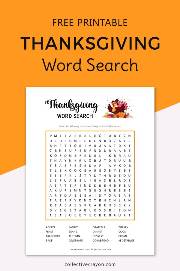 Thanksgiving Word Search Puzzle