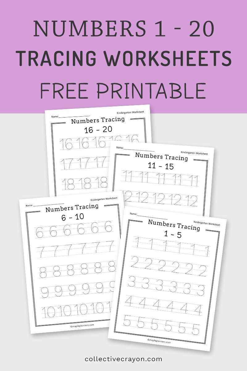 Free Printable numbers tracing 1-20 worksheets