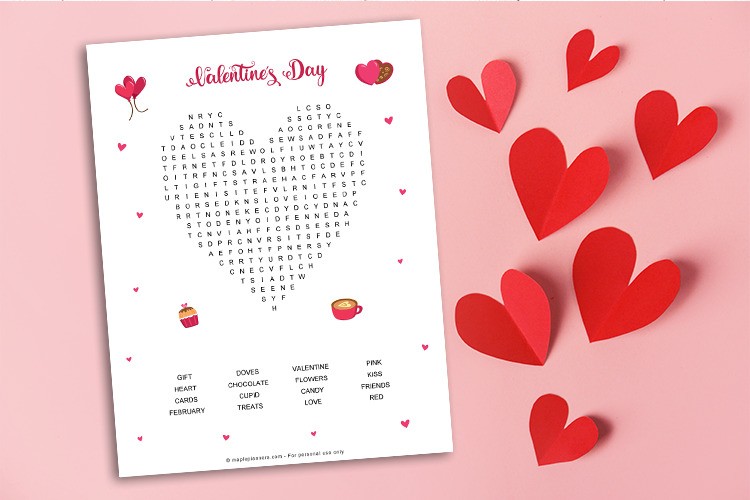 Heart Shaped Valentines Day Word Search Puzzle