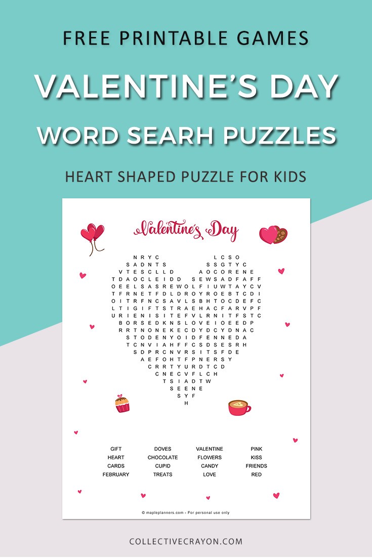 Valentine's Day Word Search Puzzles for Kids
