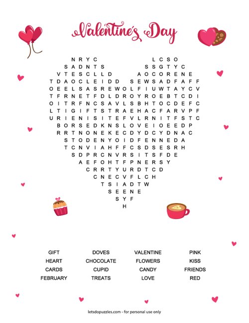 Valentines Day Word Search Puzzle