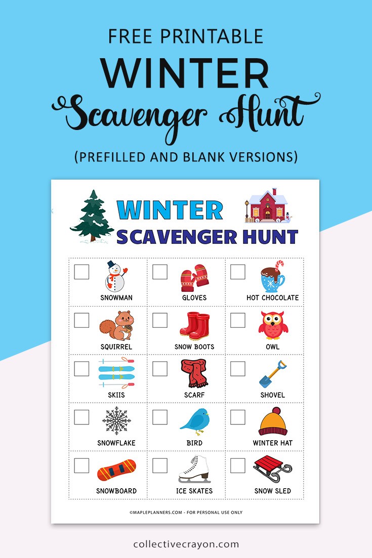 Free Printable Winter Scavenger Hunt for Preschoolers