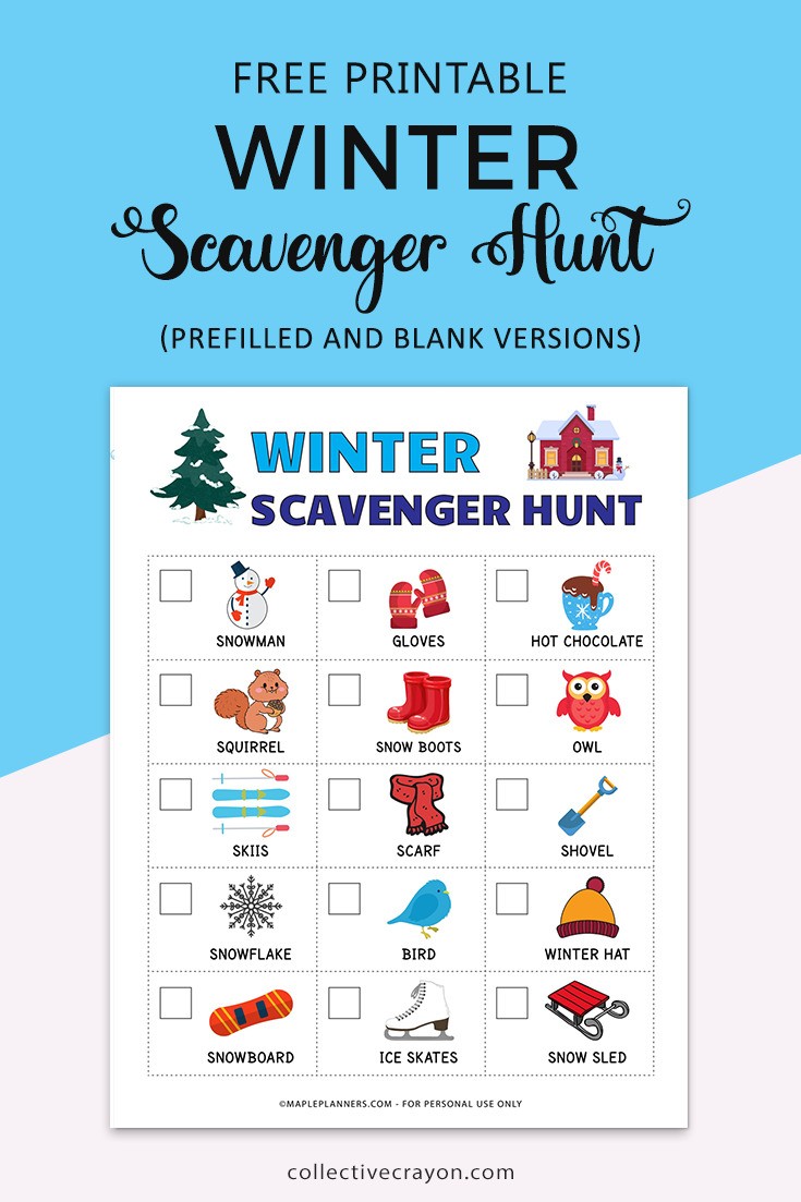 Free Printable Winter Scavenger Hunt for perschoolers