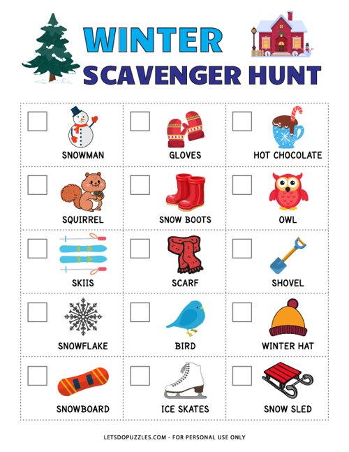 Printable Winter Scavenger Hunt Game