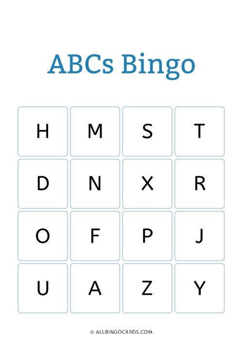 Free Printable Alphabet Bingo Game for Kids