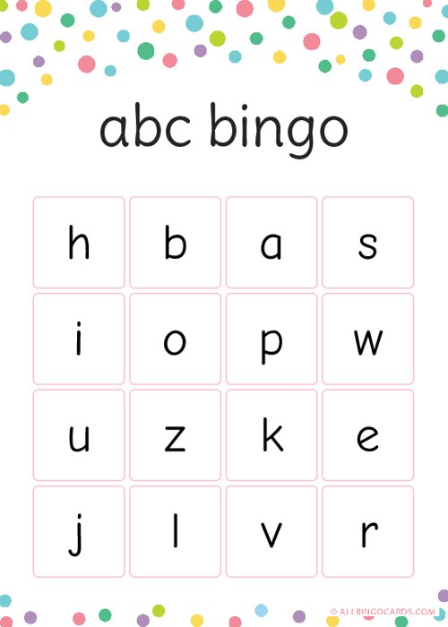 Make your own lowercase letters bingo