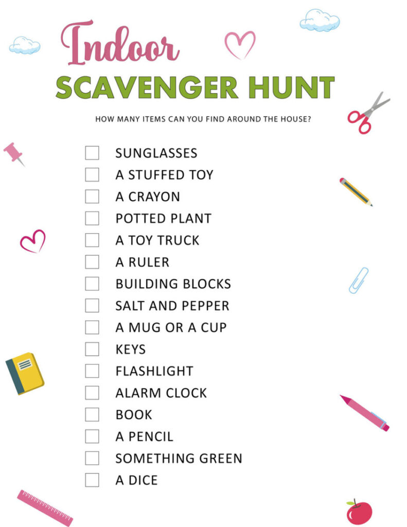 Free Printable Indoor Scavenger Hunt for Kids