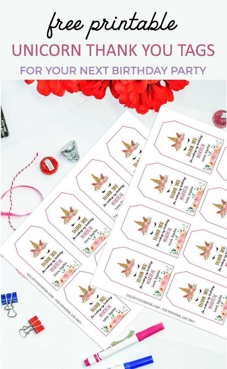 Free Printable Unicorn Thank You Tags