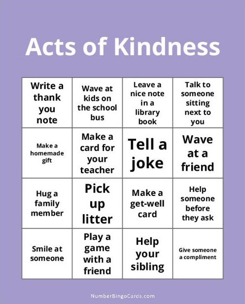 Acts of Kindness Bingo