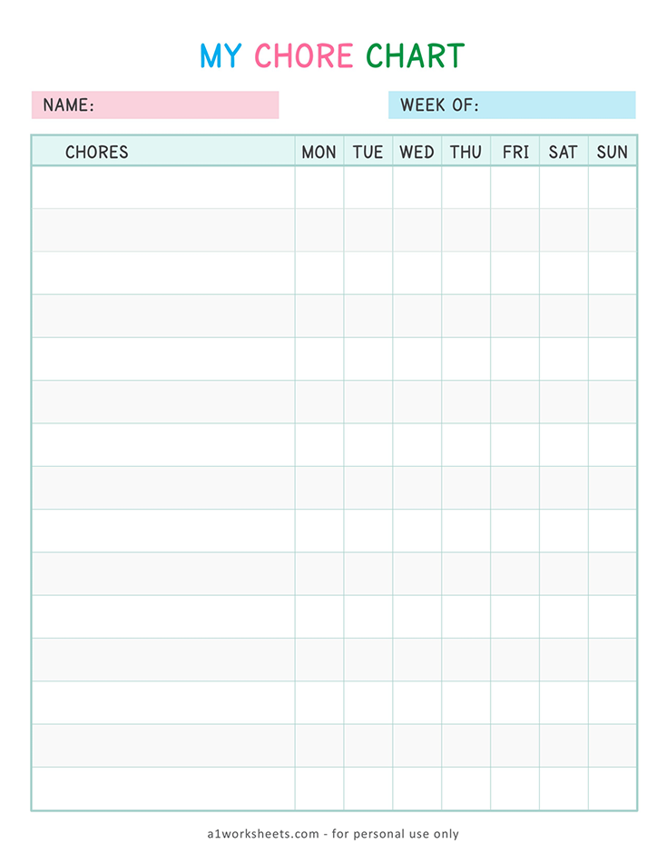 free printable weekly chore chart