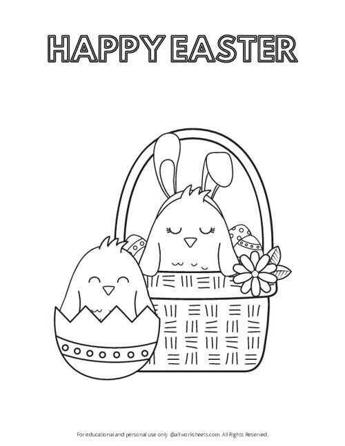 Chick in an Easter Basket Coloring Sheet