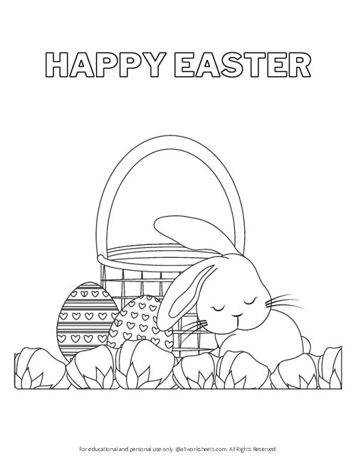Easter Bunny with Easter Eggs Coloring Sheets